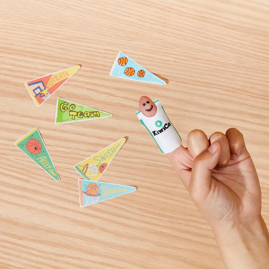 flag stickers and finger wearing a mini jersey 